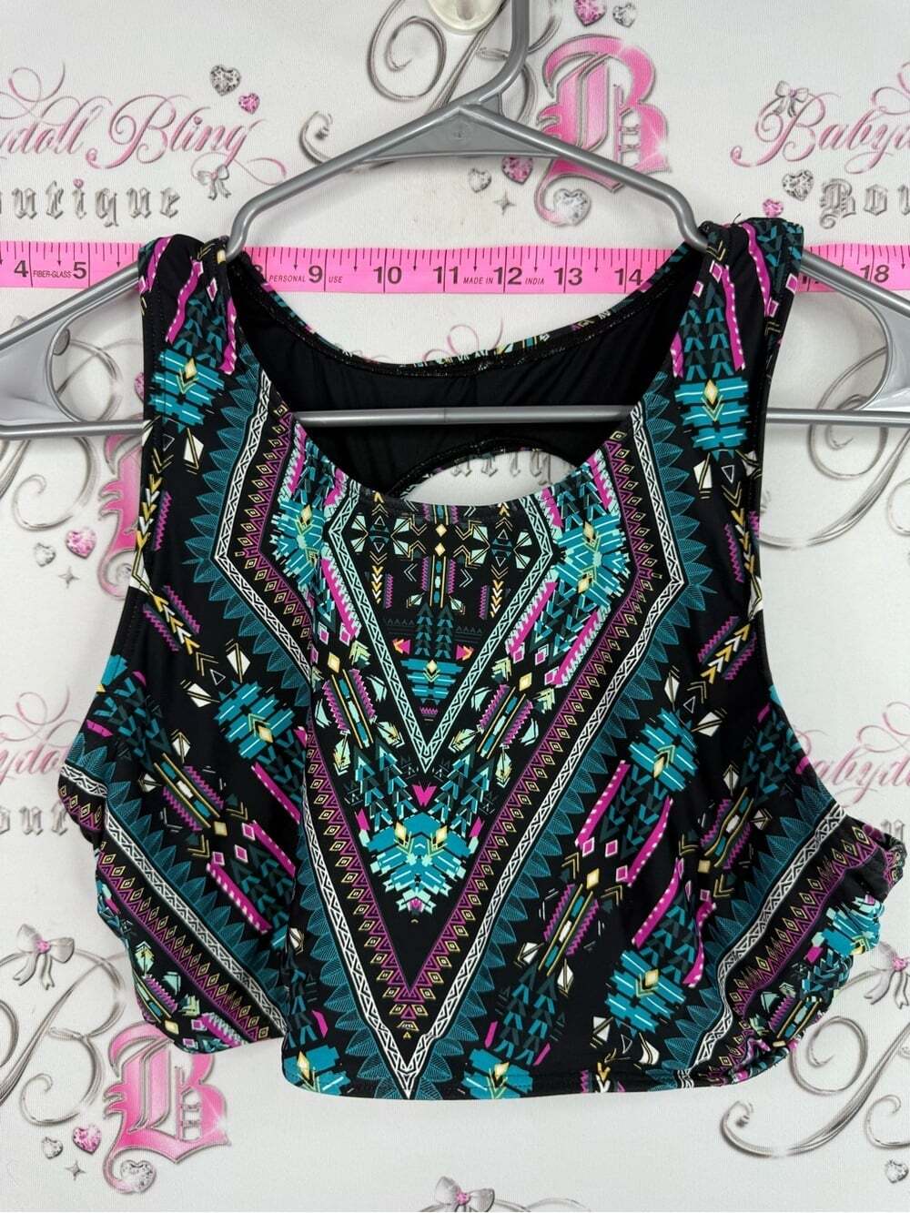 La Vie En Rose aqua bikini Black Tank Top with Teal, Magenta & Gold Tribal Print